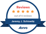 Reviews badge: five-star rating for Jeremy J. Schiowitz, listed on Avvo, with four reviews.