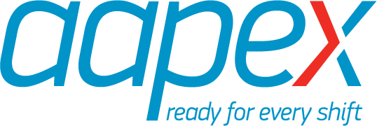 Logo for aapex with a blue