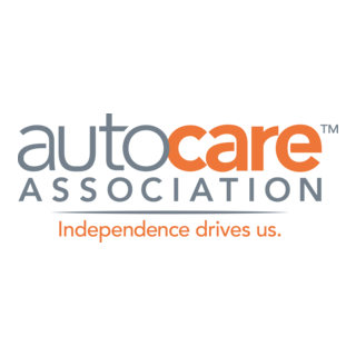 Logo for AutoCare Association; gray and orange text on white, tagline