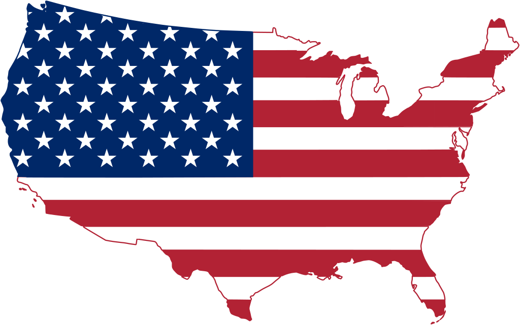 Map of the United States with the American flag overlaid.