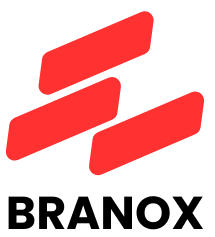 Red angled rectangles logo above the word