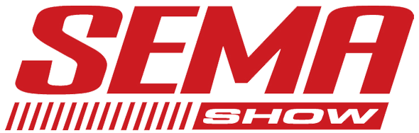 SEMA SHOW red logo with stacked text and parallel lines.