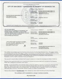 a city of san diego certificate of payment of business tax