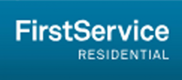 a blue sign that says firstservice residential on it
