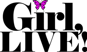 A logo for girl live with a purple butterfly on it