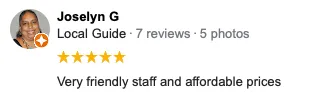 Joselyn G's review: 5 stars with a photo, Local Guide. 