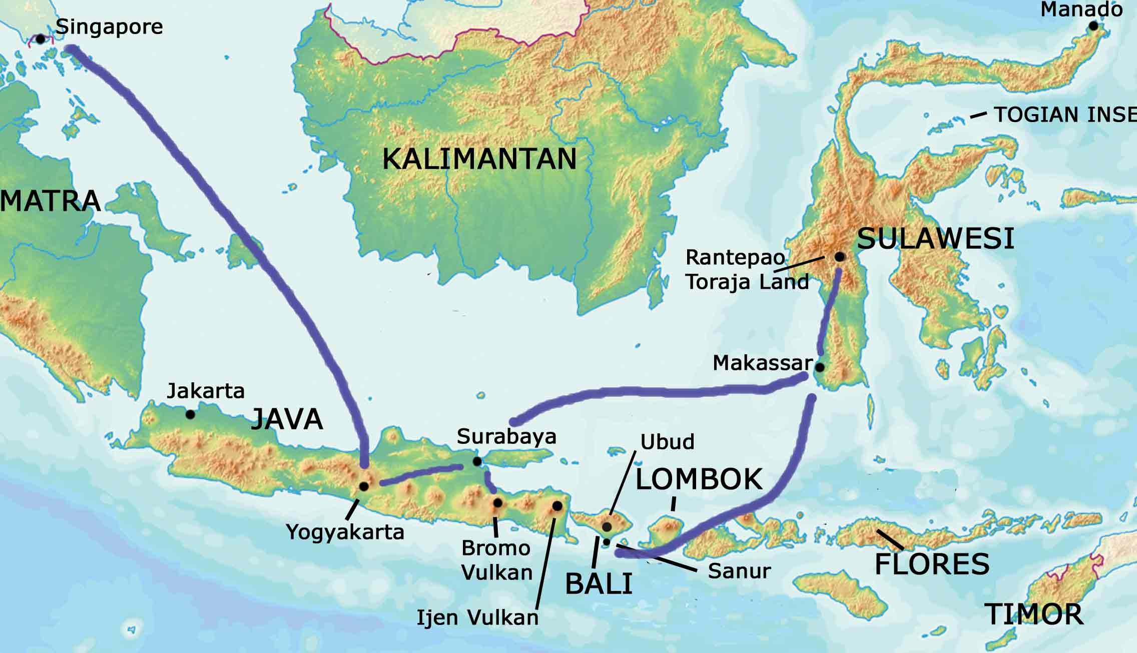 Karte Sinagpore, Java, Sulawesi, Bali
