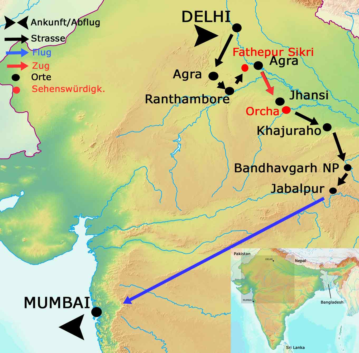 karte indien reise nationalpark Bhandavgarh