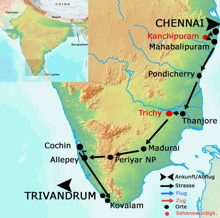 Südindien Reise karte