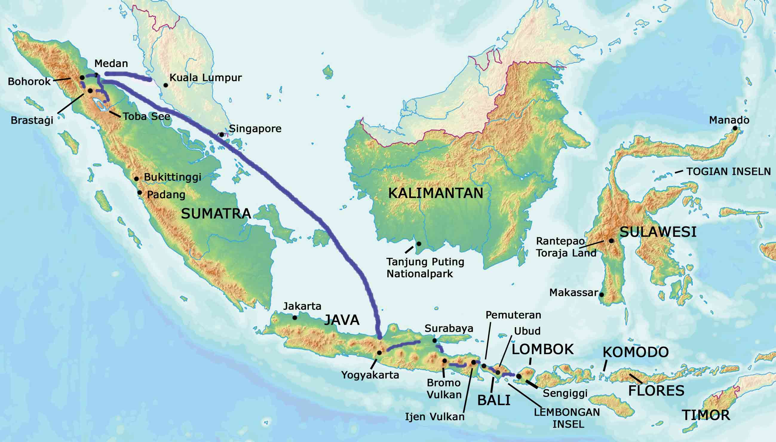 Indonesien Karte Inselkombination Rundreise