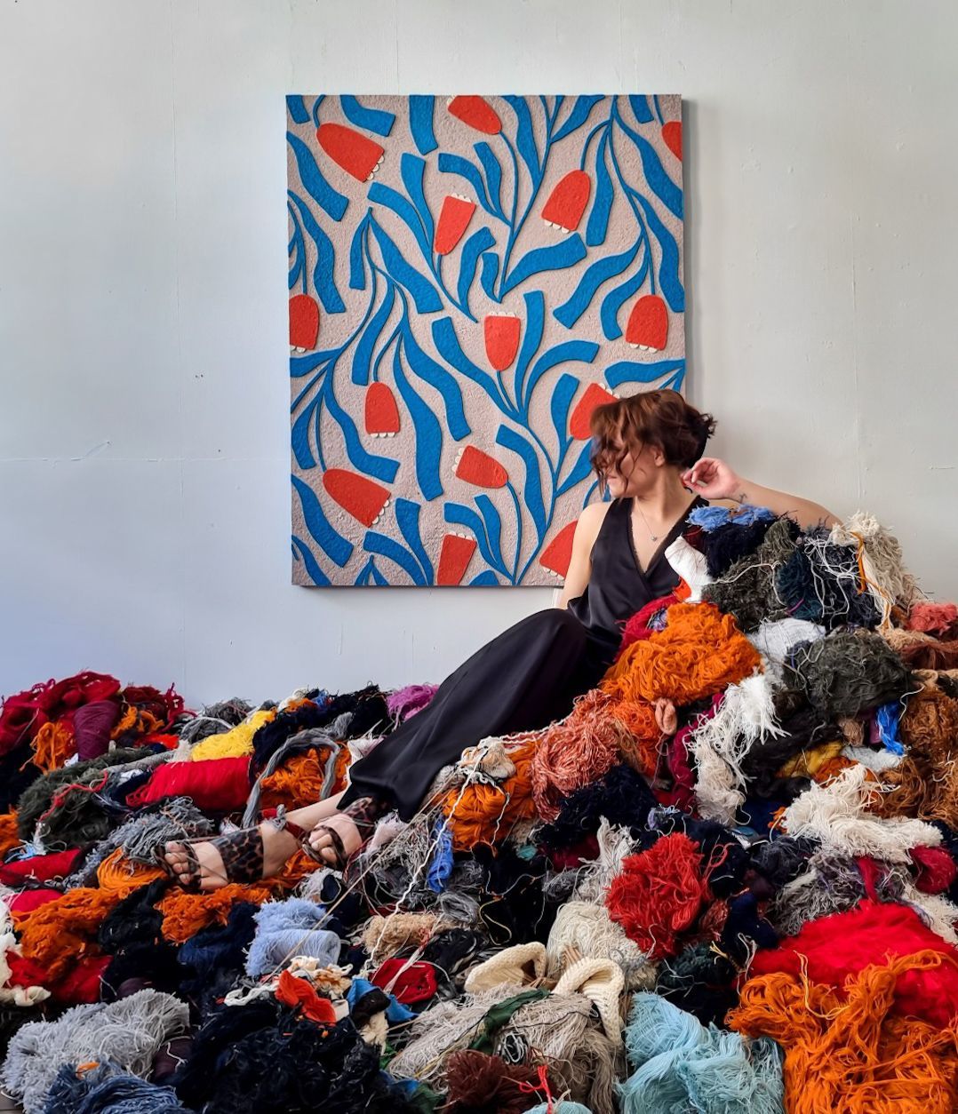 wall art panel made from recycled textile waste and plant-based glue