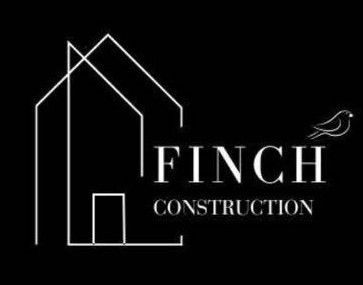 Logo for Finch Construction featuring a white line drawing of a house with a small bird icon, set against a black background.