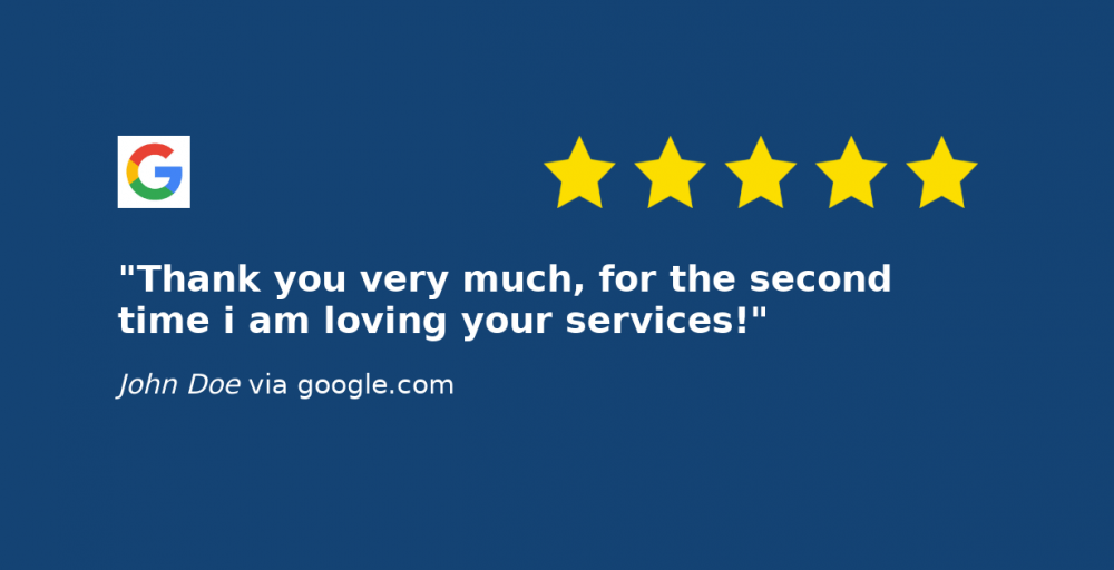 A google review that says `` thank you very much for the second time i am loving your services ! ''