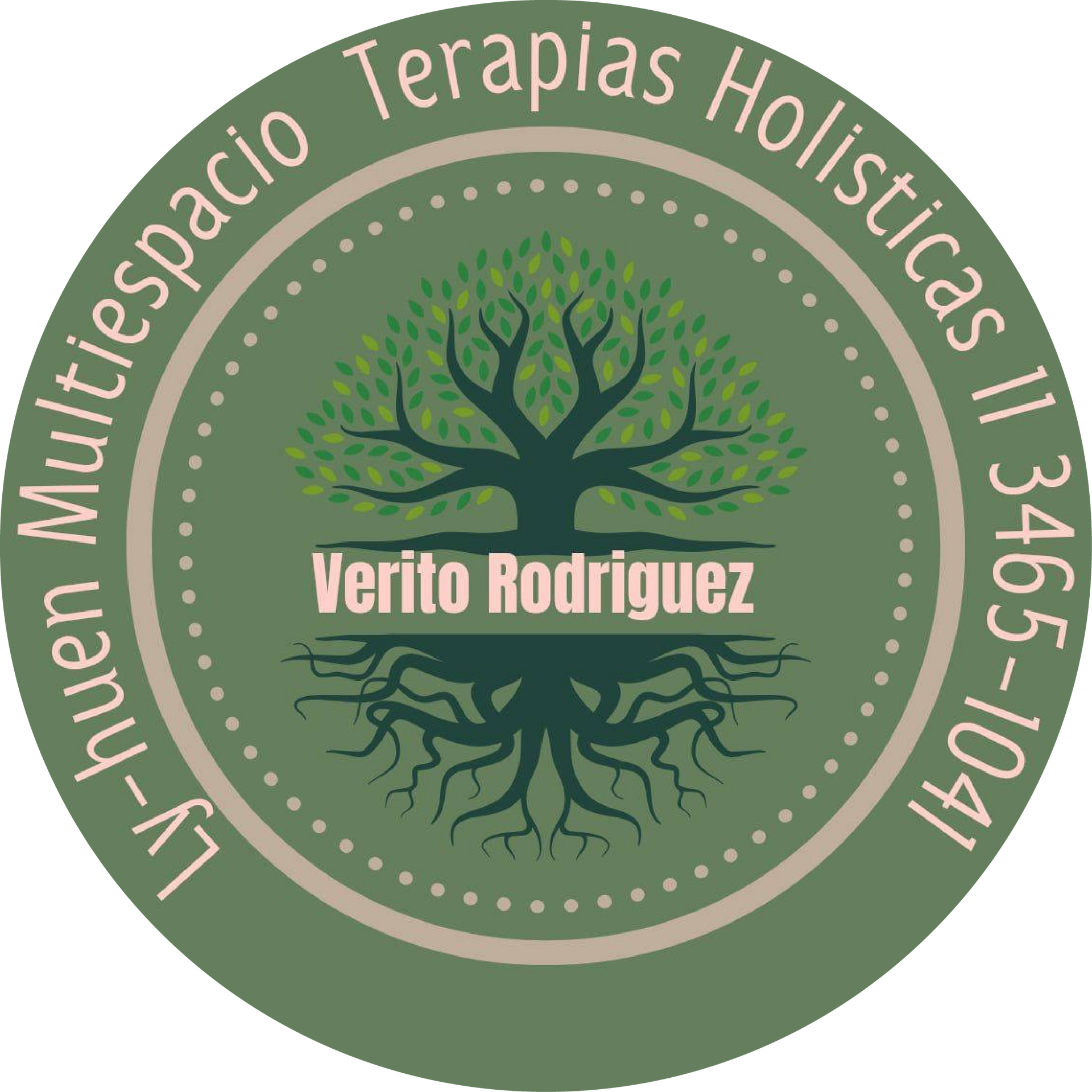 Logotipo circular: Verde con ilustración de un árbol, texto
