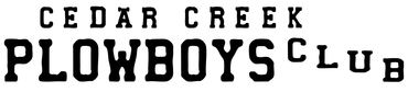 Cedar Creek Plowboys Club logo. Bold, black text on white background.
