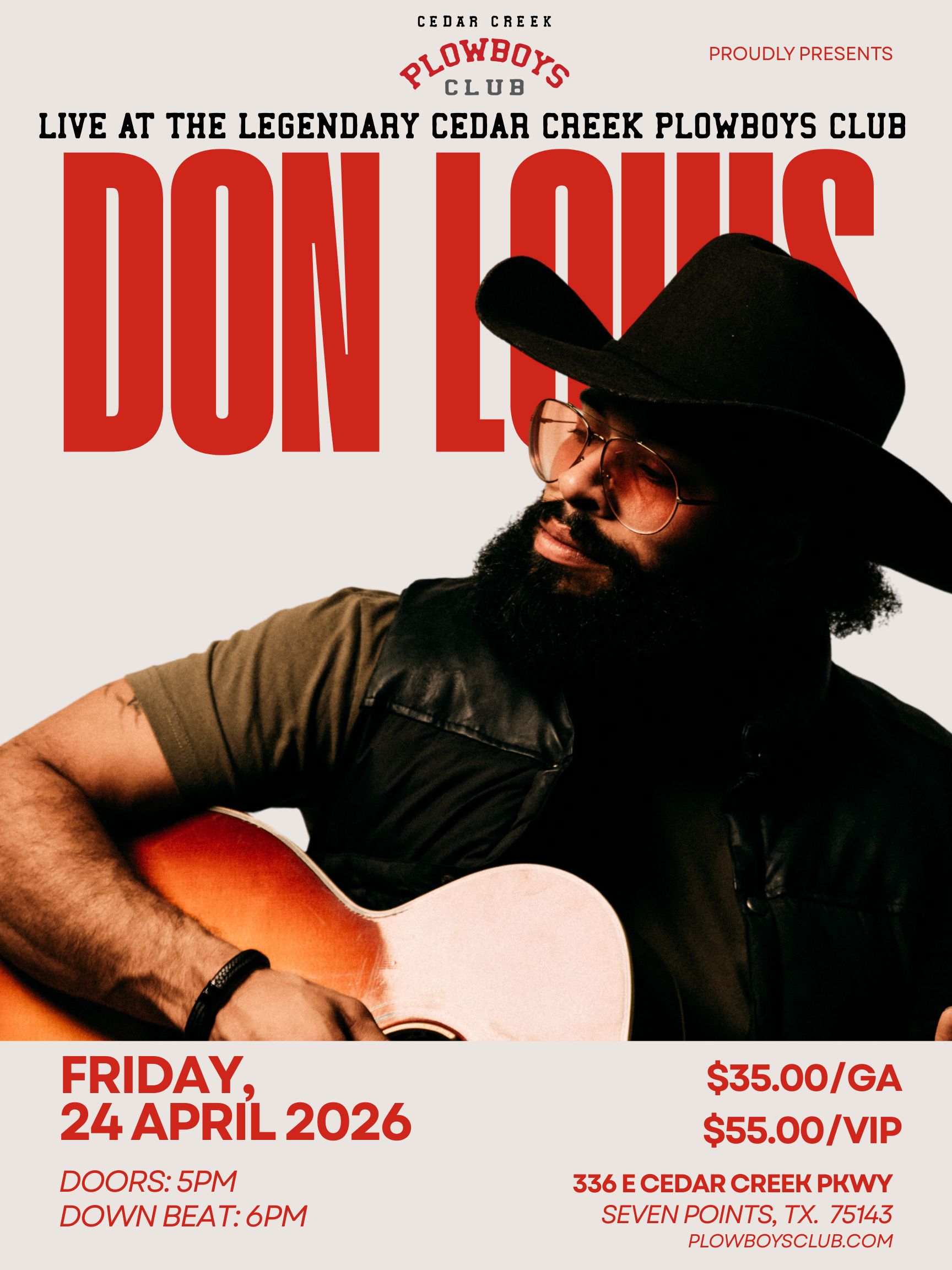 Bart Crow band poster at Plowboys Club, Seven Points, TX, on Jan. 9th. Man with guitar, wearing hat.