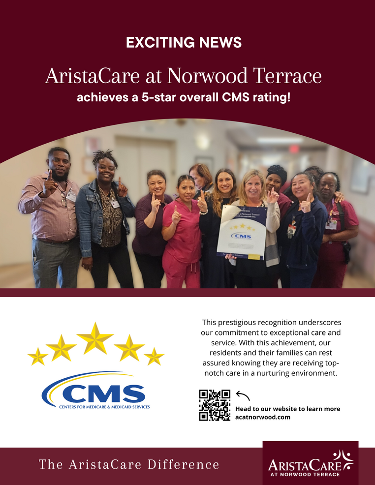 Staff at AristaCare celebrate a 5-star overall CMS rating.