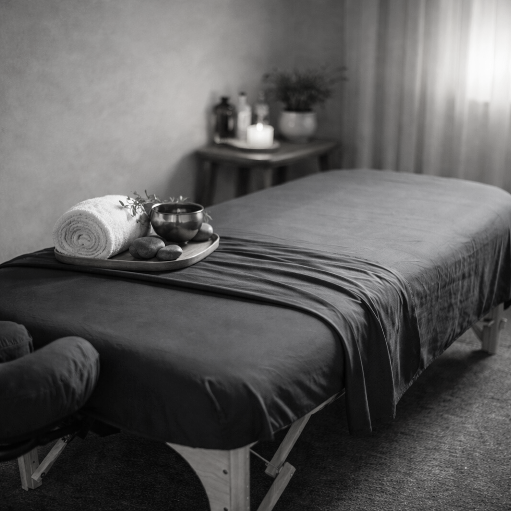 Massage table setup at The Traveling Sole