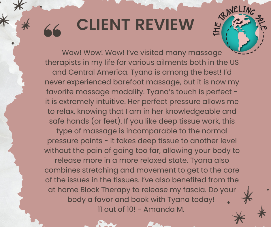 Client review for massage services at The Traveling Sole