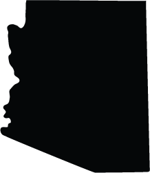 A black silhouette of the state of arizona on a white background.