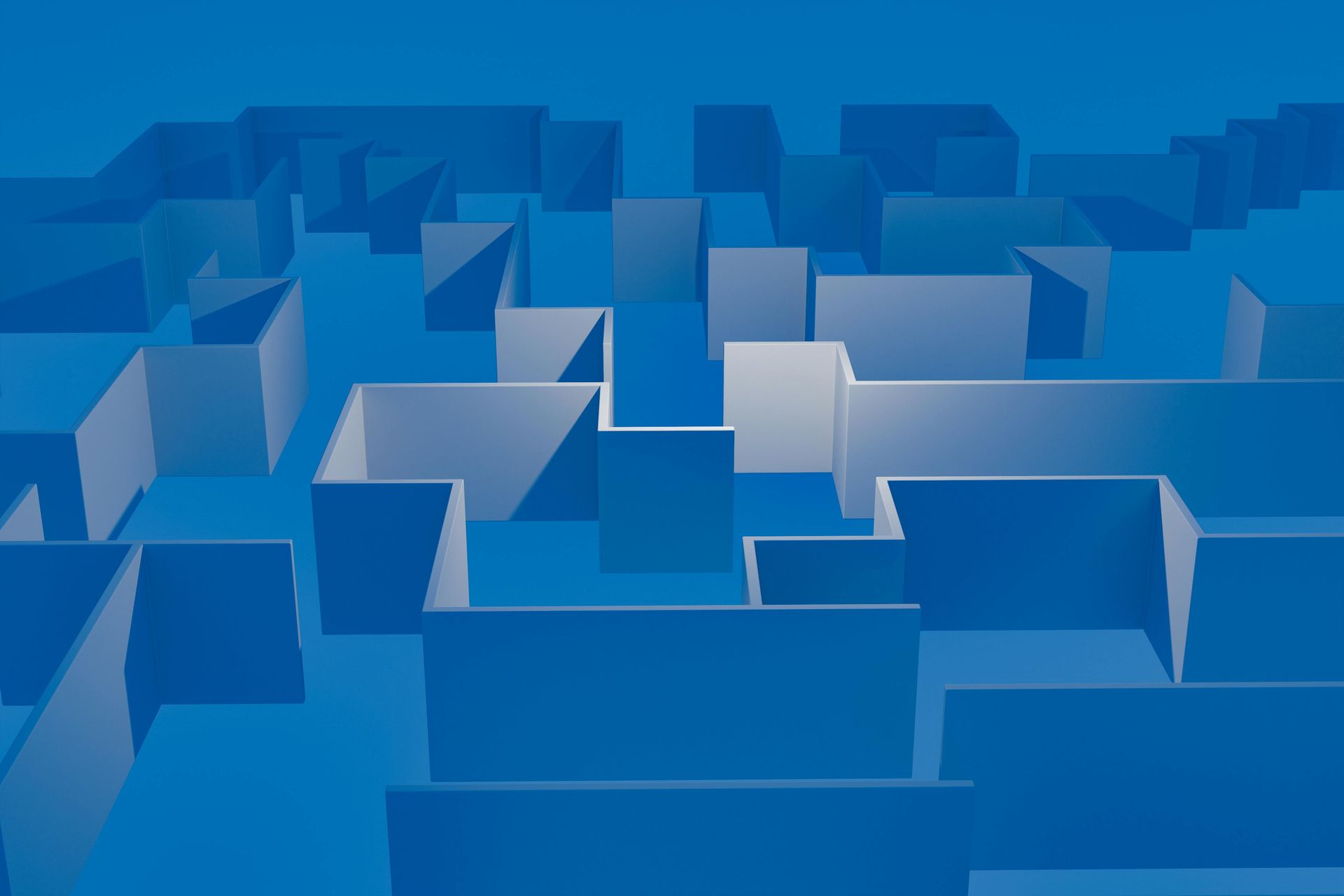 A 3D rendering of a maze on a blue background.