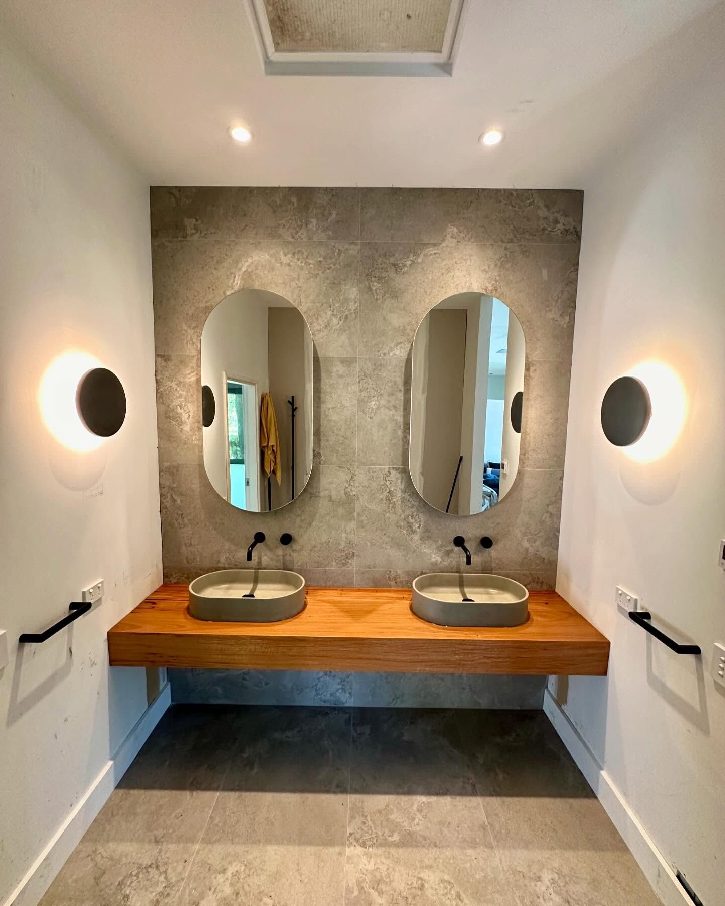 A Bathroom With Two Sinks and Two Mirrors  — Stephen Veigel Kitchens In Gosford, NSW