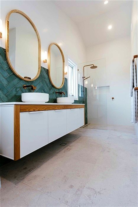 A Bathroom With Two Sinks and Two Mirrors — Stephen Veigel Kitchens In Gosford, NSW