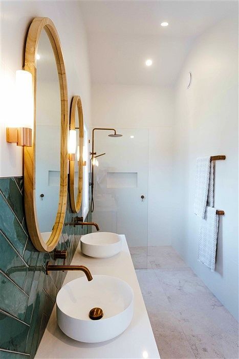 A Bathroom With Two Sinks and Two Mirrors — Stephen Veigel Kitchens In Gosford, NSW