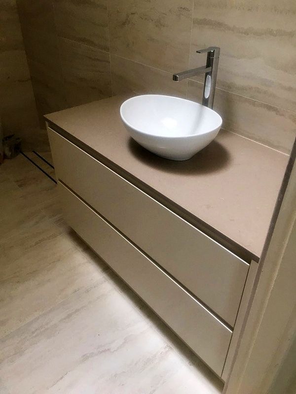 A Bathroom With Two Sinks and a Drawer Open — Stephen Veigel Kitchens In Gosford, NSW