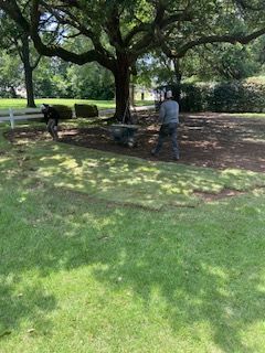A Man is Pushing a Wheelbarrow in a Park