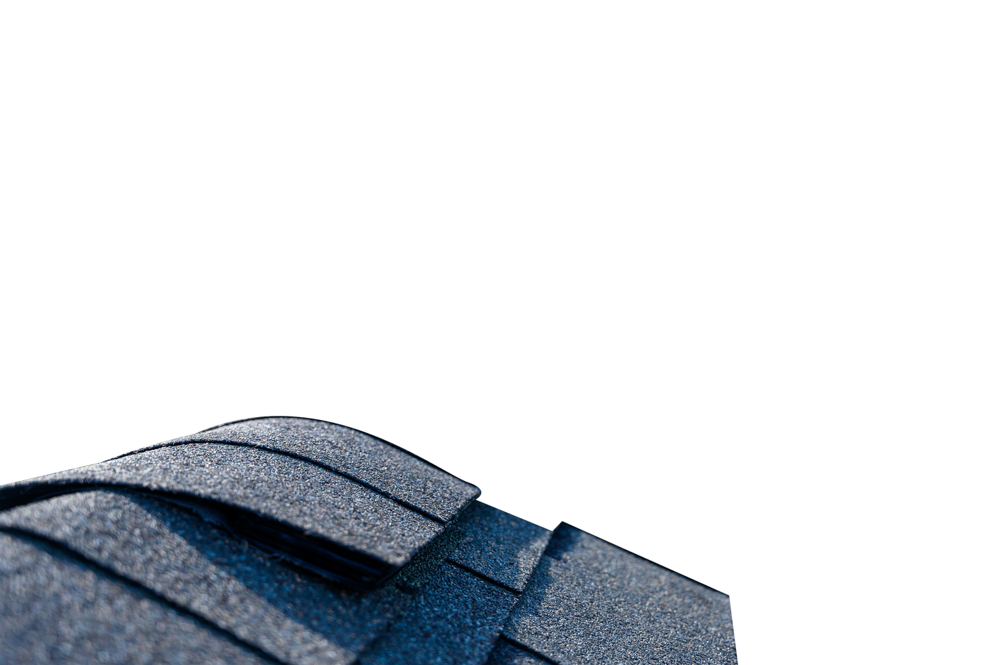 A close up of a blue roof with a white background.