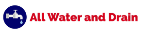 Logo with a blue circle with a faucet icon and text "All Water and Drain" in red.
