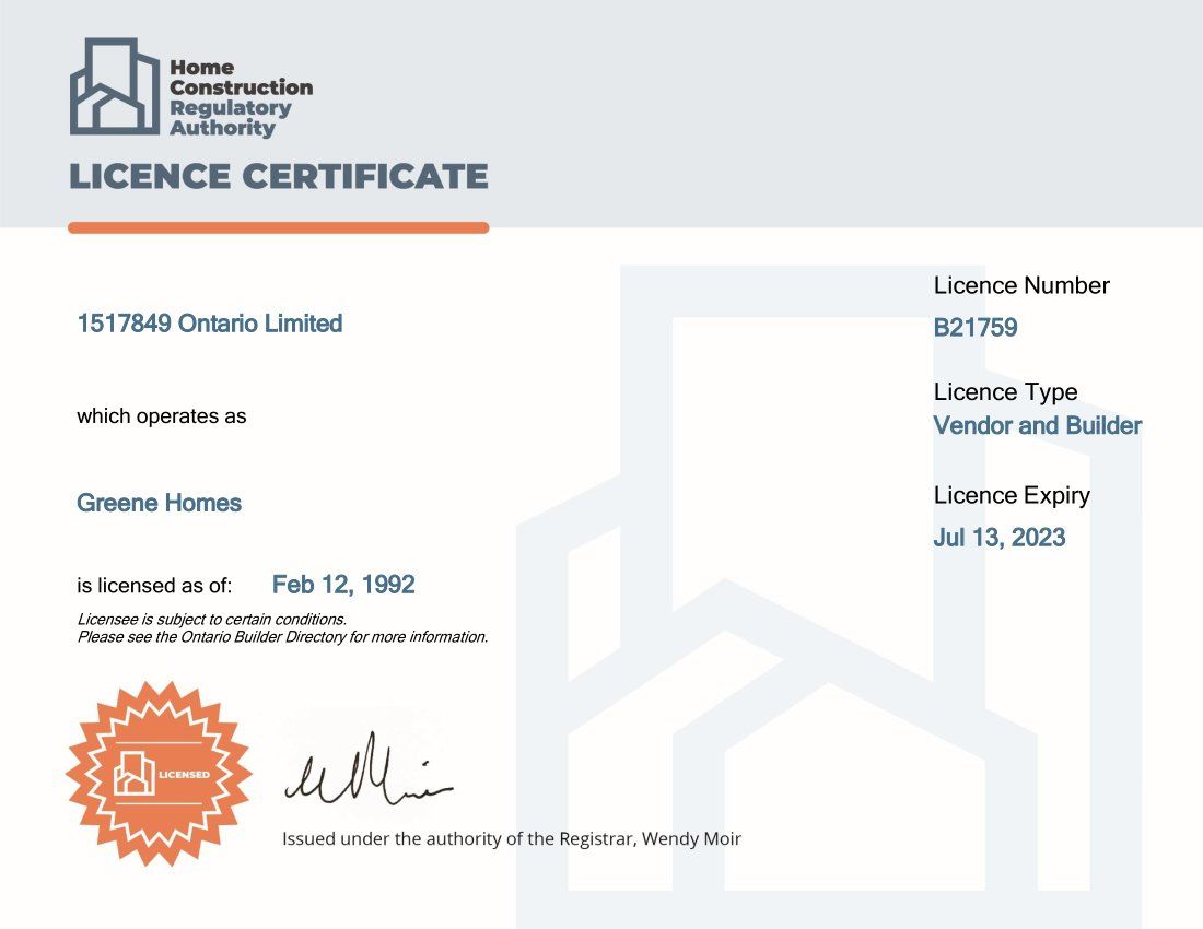 HCRA Licence Certificate