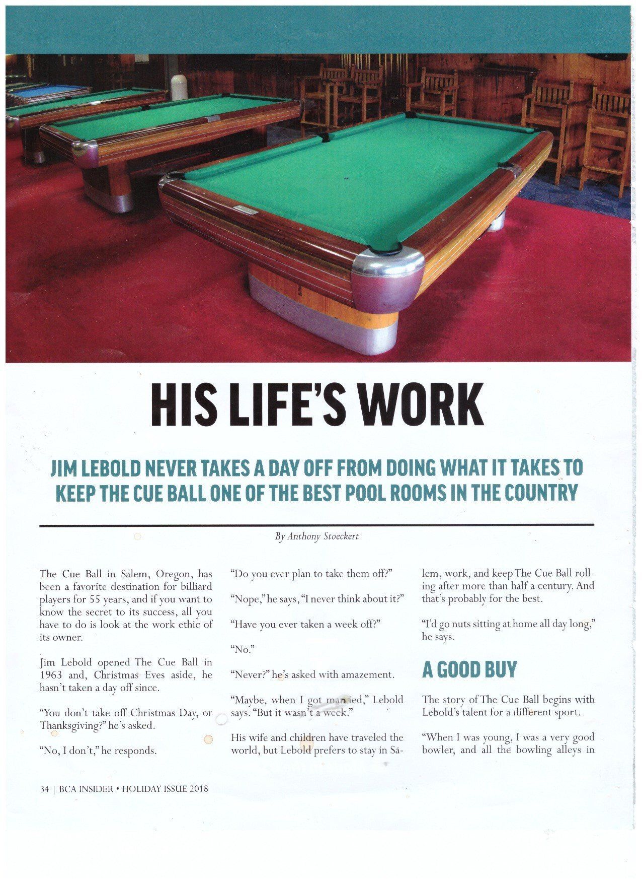 BCA Magazine Page 1 — Salem, OR — The Cue Ball