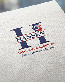 Hansen Insurance Services logo with red and blue text and a large navy H on white paper