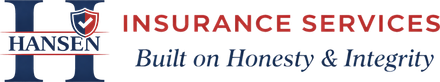Hansen Insurance Services logo with blue icon and red text, tagline &ldquo;Built on Honesty & Integrity&rdquo;