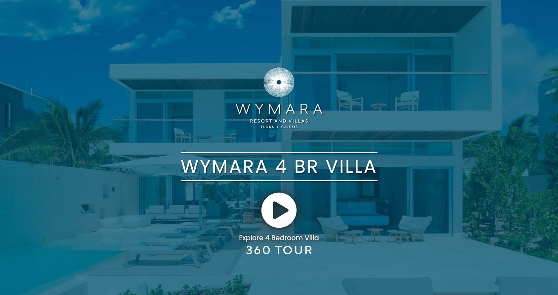 A 360 video of a wymara 4 br villa with a play button