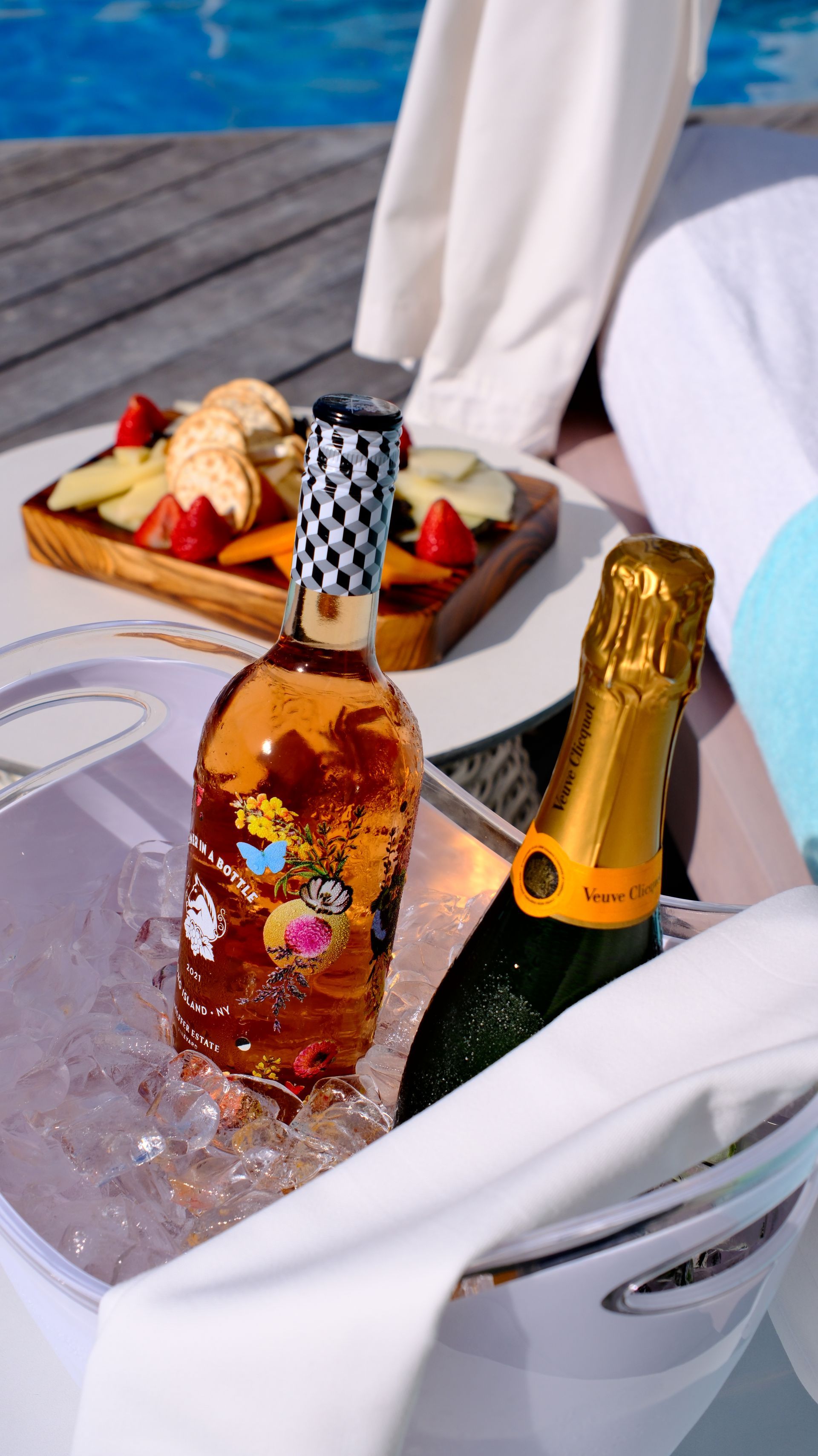 champagne and cheese plate