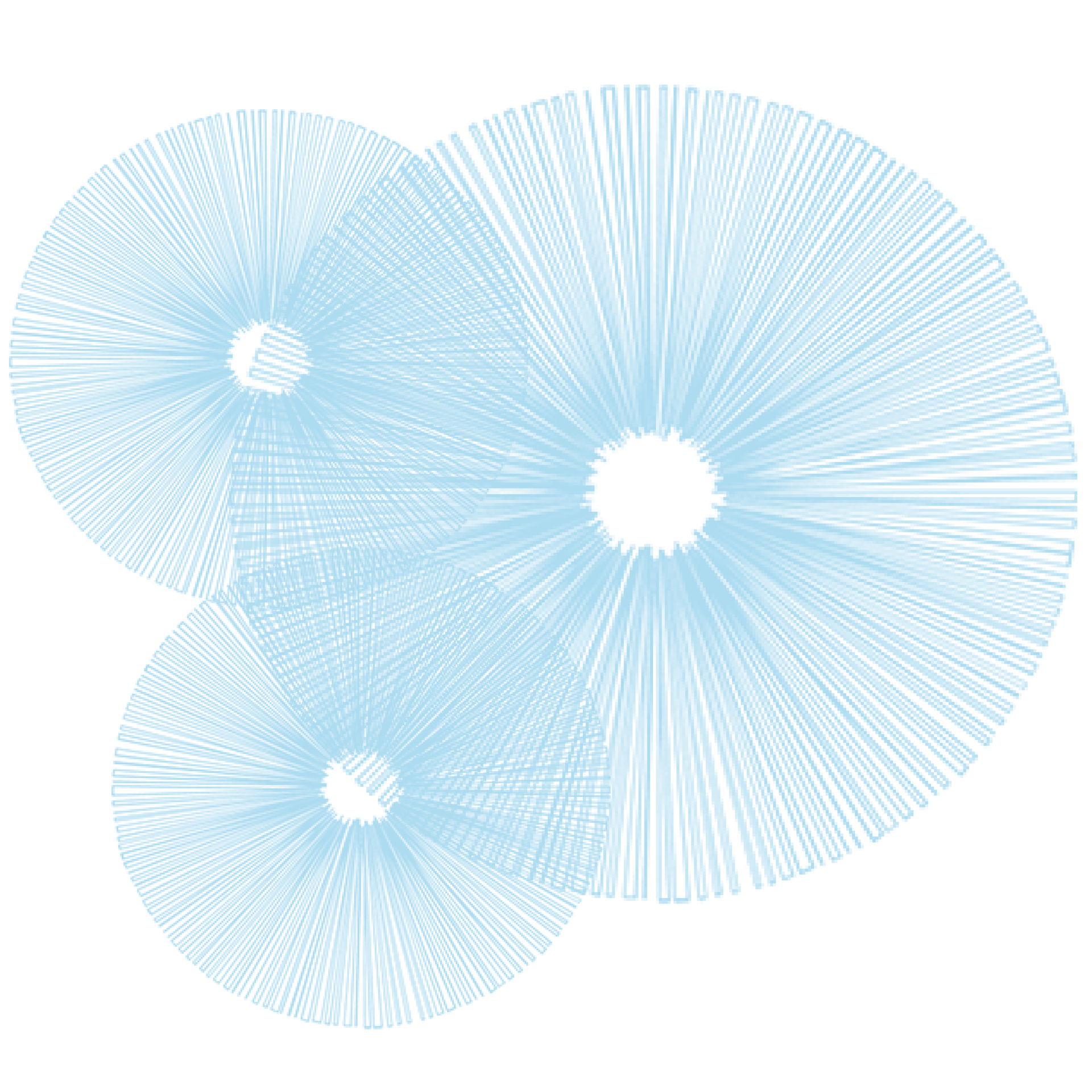 Three light blue circles with a white center on a white background