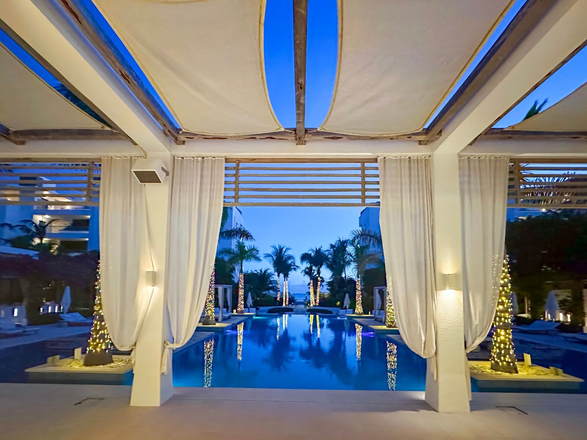 An aerial view of a resort with a water slide