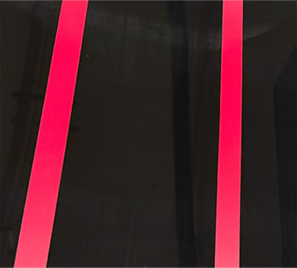 Black background with two vertical pink stripes and a dark gray stripe.