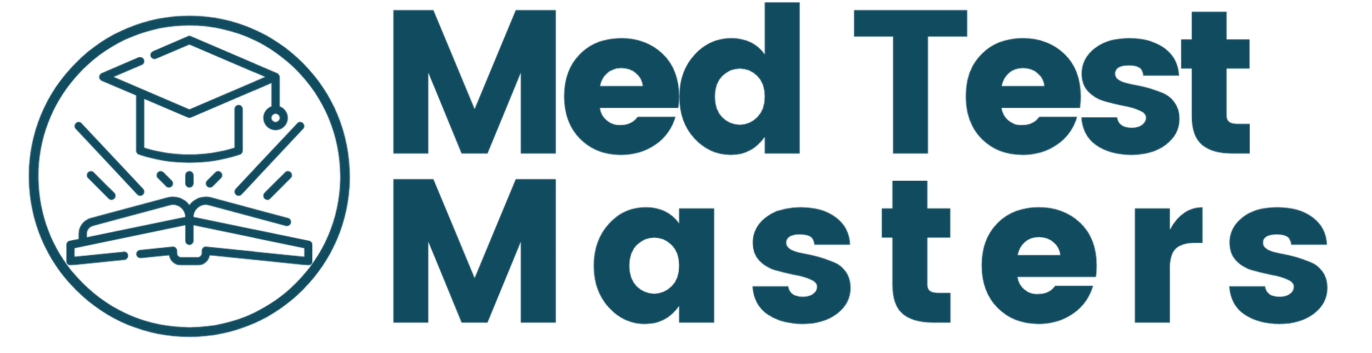 The logo for med test masters has a graduation cap on it.