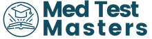 The logo for med test masters has a graduation cap on it.