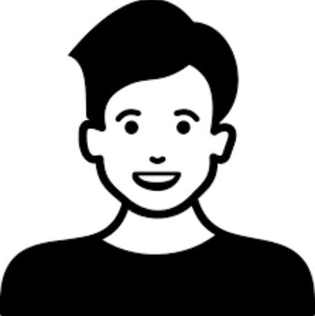 Een vrouw in een zwart uniform staat naast een grote, met groen mos bedekte tand op een witte muur.