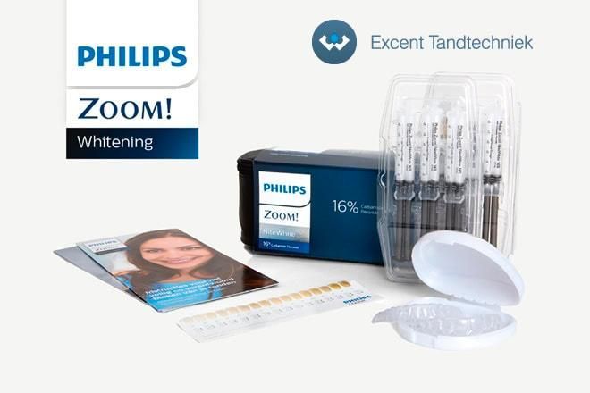 Philips Zoom! tandenbleekset met gelspuitjes, bitjes en kleurengids.