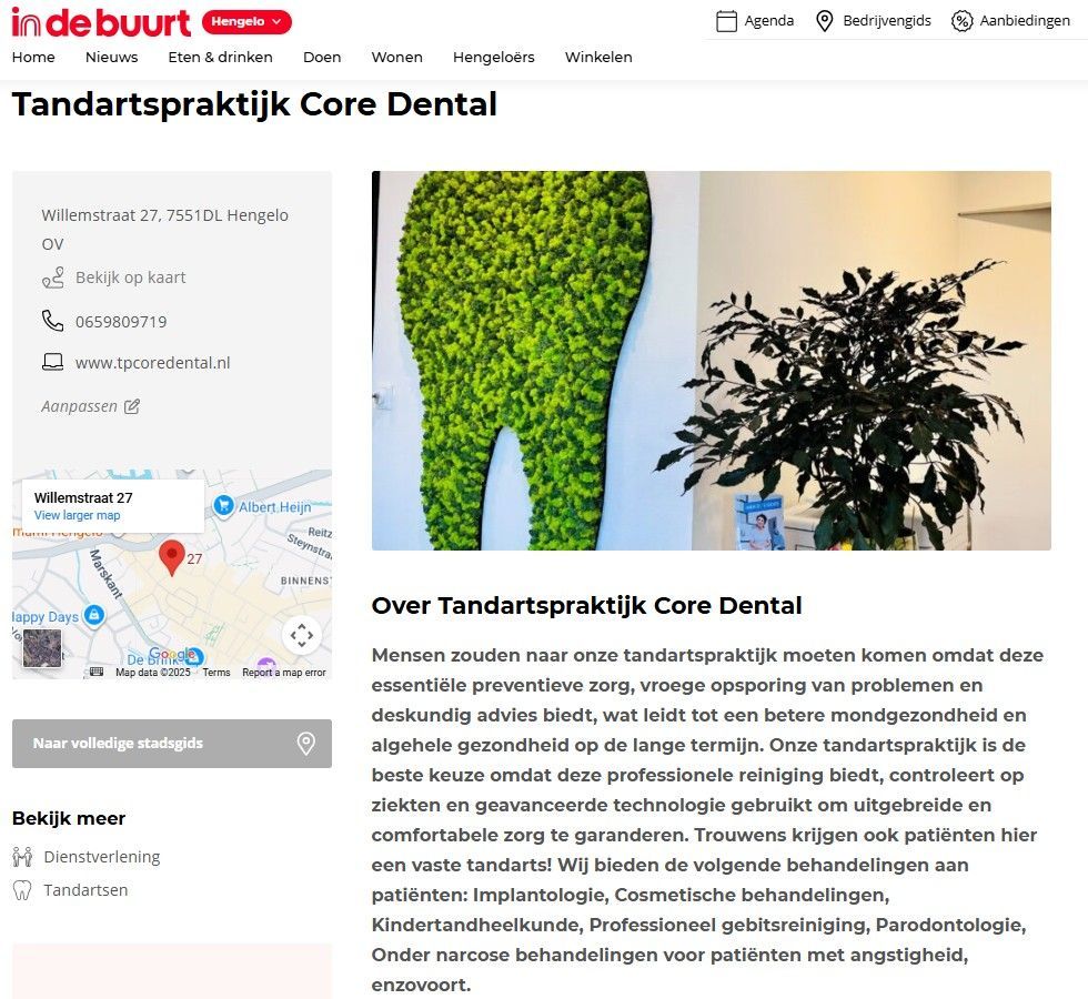 Webpagina van tandartspraktijk 