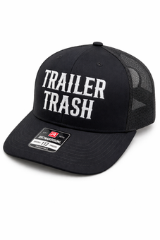 A black mesh-back trucker hat with 