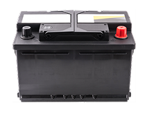 Black car battery with red positive and black negative terminals. | Auto Check Elite