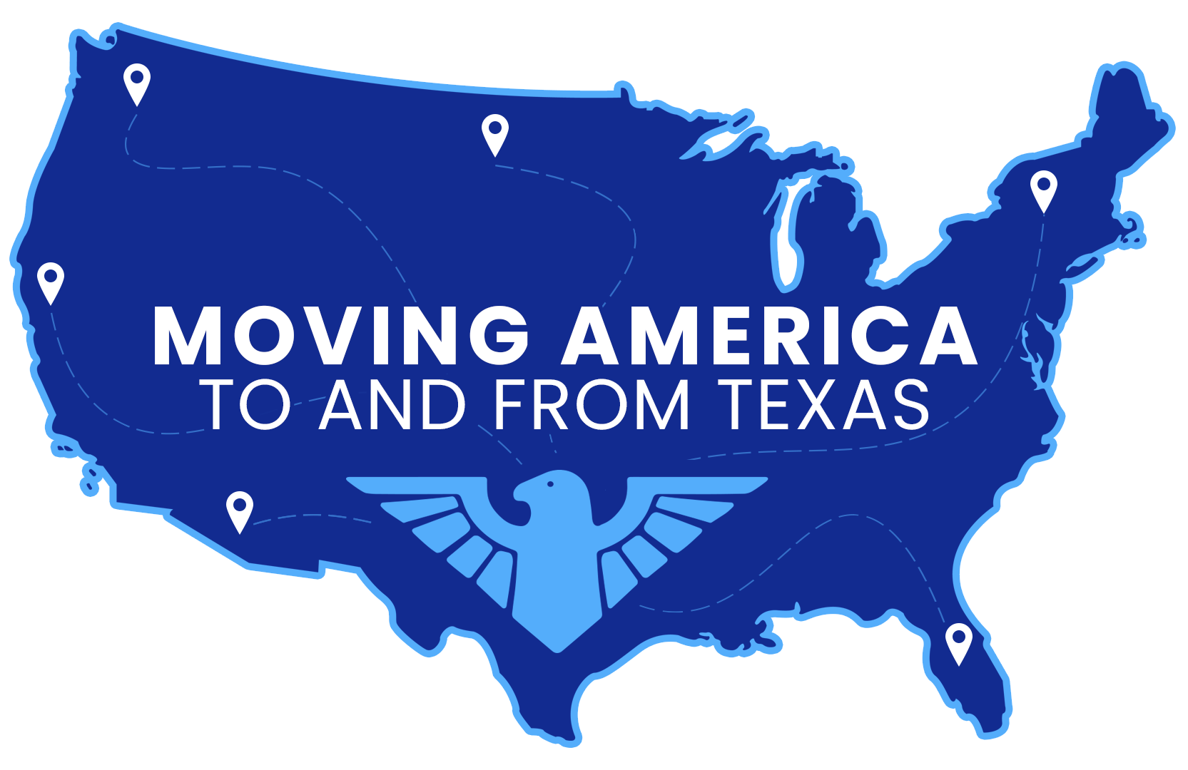 Blue map of the US with pinpoints and text 