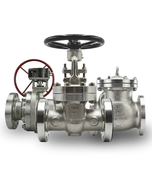 Um flange de aço inoxidável com um furo no meio em um fundo branco.